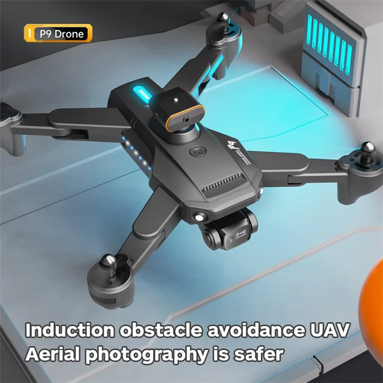 P9 ESC Dual Lens HD RC Drone Smart Obstacle-avoidance Folding Quadcopter with Storage Bag + 2 Batteries - Orange