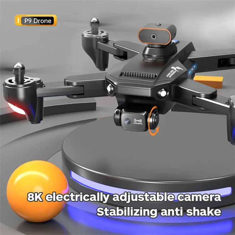 P9 ESC Dual Lens HD RC Drone Smart Obstacle-avoidance Folding Quadcopter with Storage Bag + 2 Batteries - Orange