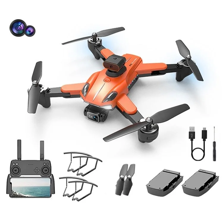P11 HD Aerial Photography RC Drone Obstacle Avoidance Folding Drone (Optical Flow Positioning + ESC 2 Lens + Storage Bag + 2 Batteries) - Orange
