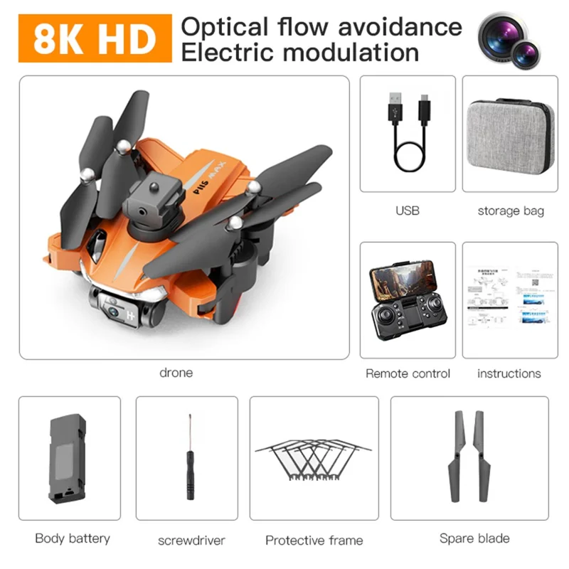 P11S  Optical Flow Positioning HD ESC Dual Lens RC Drone Folding Quadcopter with Storage Bag + 1 Battery - Orange