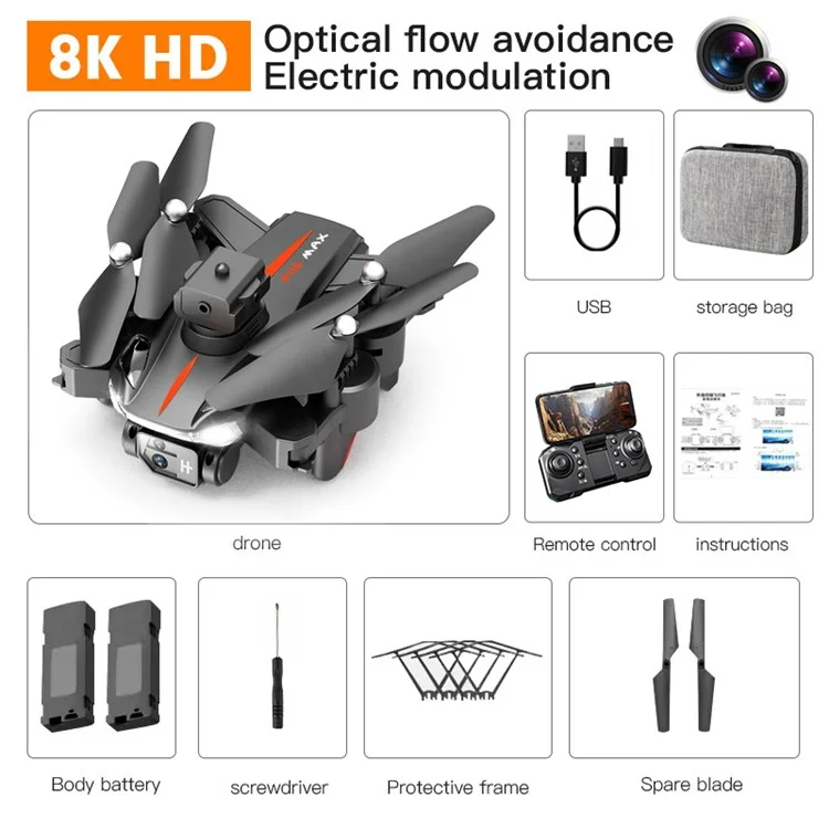 P11S ESC Drone Dupla Lente HD com Posicionamento por Fluxo Óptico, Dobrável, Quadricóptero com Bolsa de Transporte + 2 Baterias - Preto 