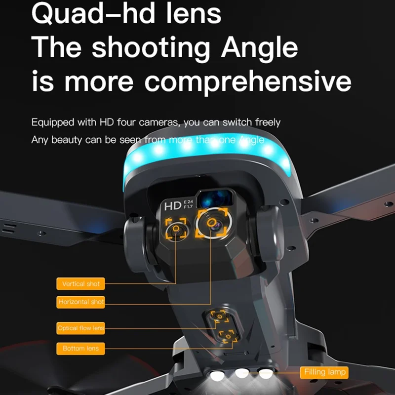 P14 Foldable Drone Intelligent Obstacle Avoidance RC Quadcopter Toy (Optical Flow Positioning + GPS Automatic Return + ESC 4 Lens + Brushless Motor + 1 Battery) - Grey