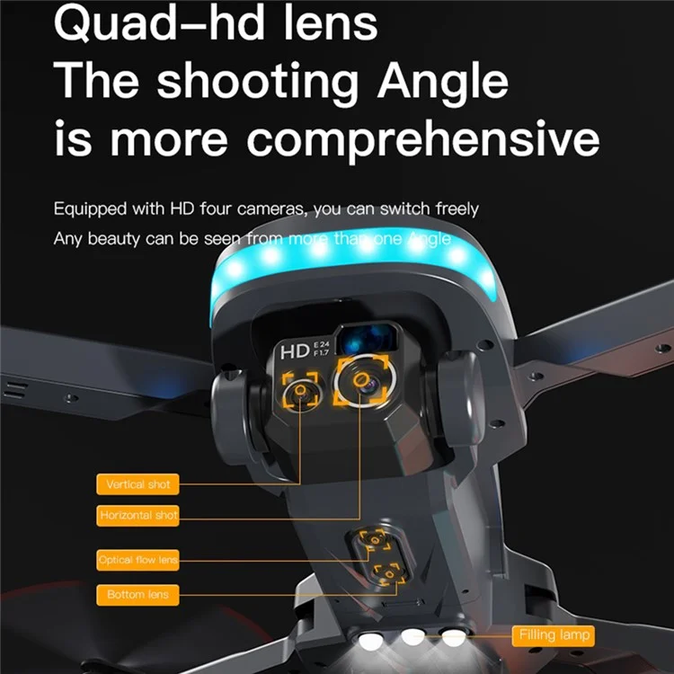 P14 Mini Drone Obstáculo Evitación RC Quadcopter Helicóptero (Optical Flow Posicionamiento + GPS Automático Retorno + ESC 4 Lente + Motor sin escobillas + 2 Baterías) - Negro