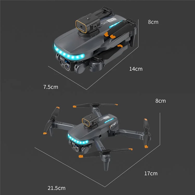 P14 Mini Drone Obstáculo Evitación RC Quadcopter Helicóptero (Optical Flow Posicionamiento + GPS Automático Retorno + ESC 4 Lente + Motor sin escobillas + 2 Baterías) - Negro