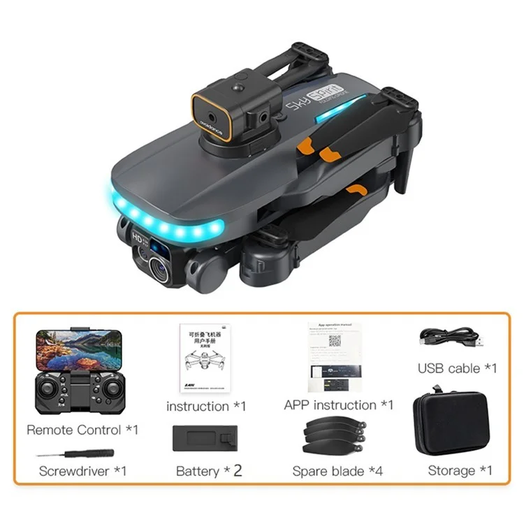 P14 Mini Drone Obstáculo Evitación RC Quadcopter Helicóptero (Optical Flow Posicionamiento + GPS Automático Retorno + ESC 4 Lente + Motor sin escobillas + 2 Baterías) - Negro