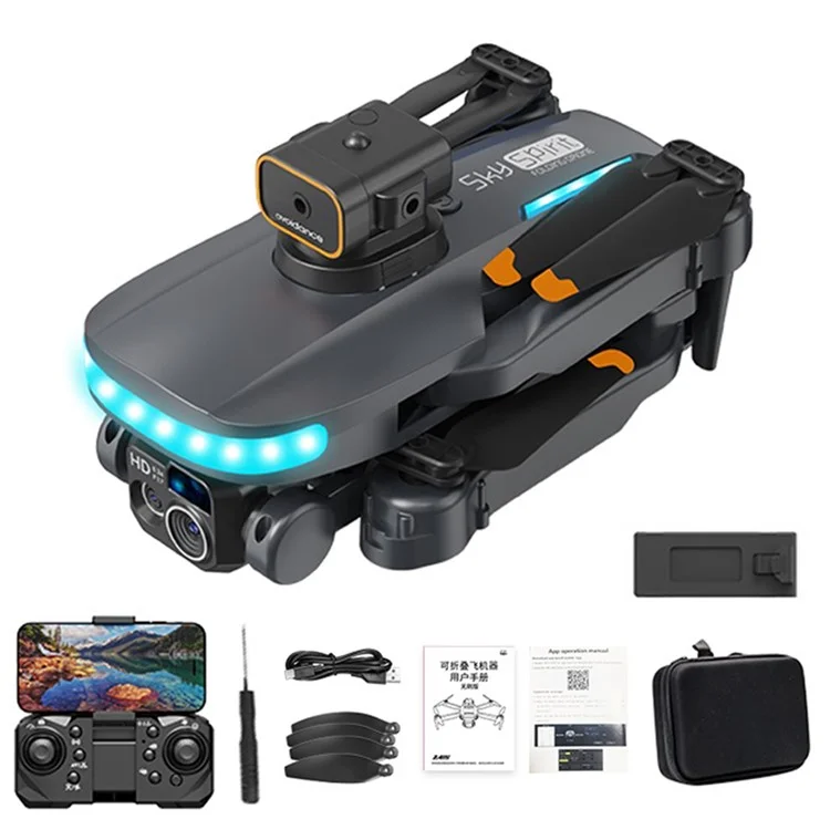 Drone P14 GPS con Evitación de Obstáculos Plegable RC Quadcopter (Posicionamiento de Flujo Óptico + ESC 4 Lentes + Motor sin Escobillas + 1 Batería) - Negro