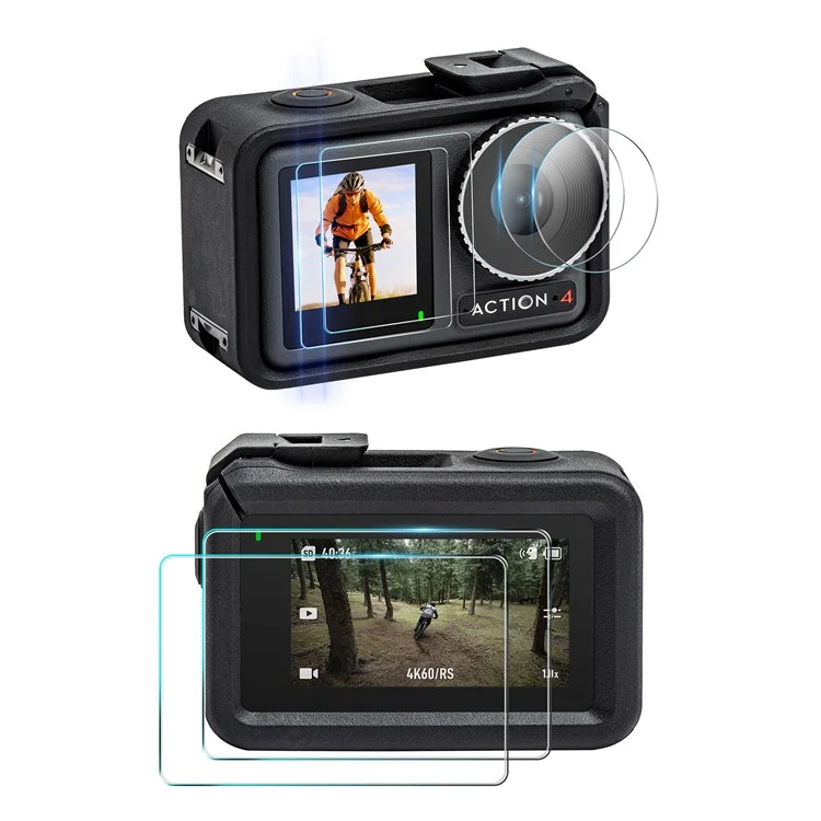 STARTRC 1126549 2 Set per DJI Osmo Action 4 Sports Camera Pellicola protettiva in vetro temperato anteriore e posteriore + Pellicola per lente