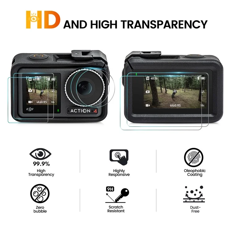 STARTRC 1126549 2 Set per DJI Osmo Action 4 Sports Camera Pellicola protettiva in vetro temperato anteriore e posteriore + Pellicola per lente