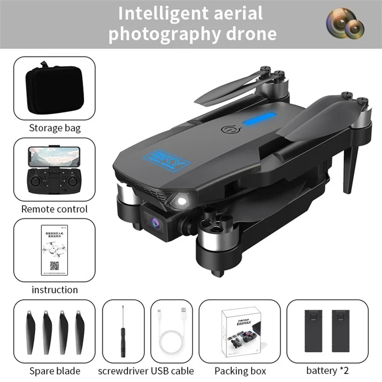 E88 MAX RC Aircraft Drone HD Dual-Lens APP Remote Control Aircraft Quadcopter, mit 2 Drohnen-Batterien