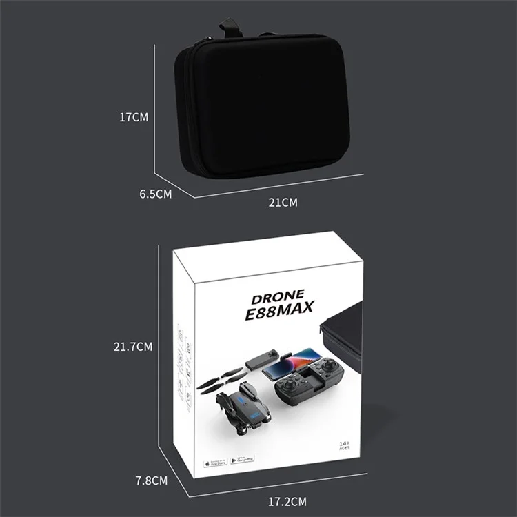 E88 MAX RC Aircraft Drone HD Dual-Lens APP Remote Control Aircraft Quadcopter, mit 2 Drohnen-Batterien