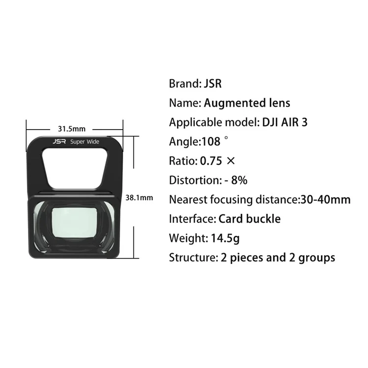 JUNESTAR JSR-1031-22 Per Filtro Obiettivo DJI Air 3 Wide-Angle RC Drone Accessorio Espandi la Vista per Foto e Video