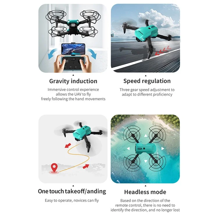 L1 Folding Drone 480P Single Camera Optical Flow Positioning Headless Mode RC Quadcopter, with 3 Batteries