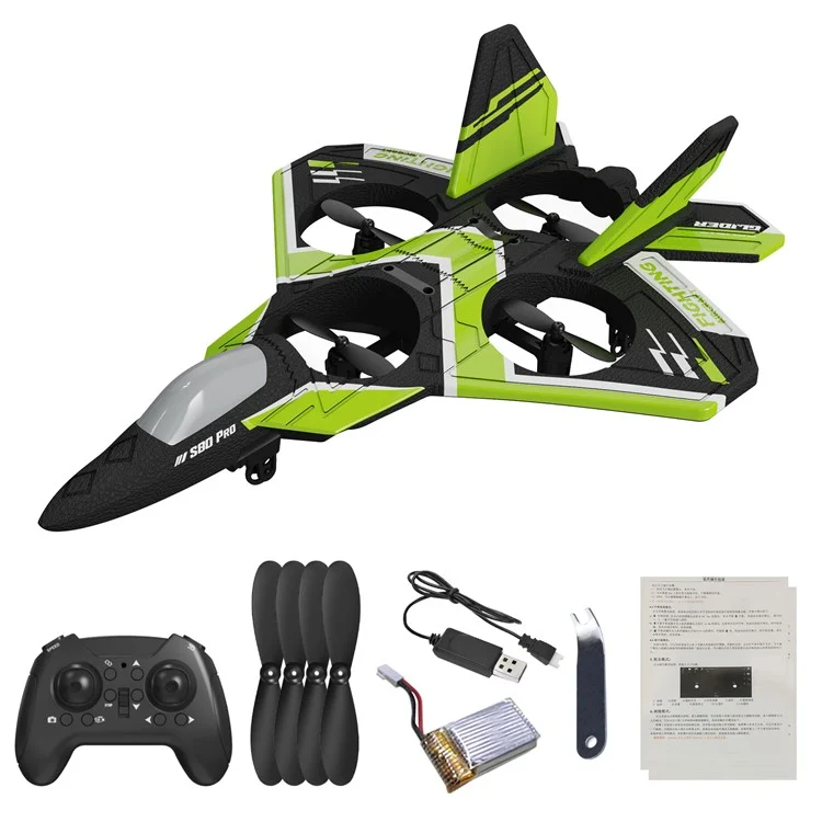 S80 Pro Foam+Plastic Aircraft Fixed Height 3-Gear Speed Remote Control Drone Toy with 1 Battery - Grün