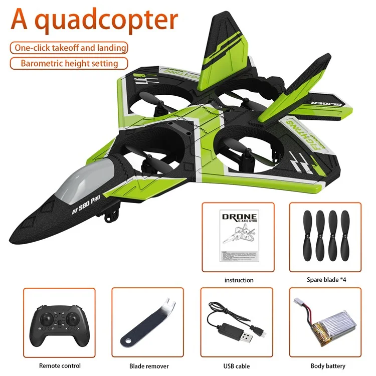 S80 Pro Foam+Plastic Aircraft Fixed Height 3-Gear Speed Remote Control Drone Toy with 1 Battery - Grün