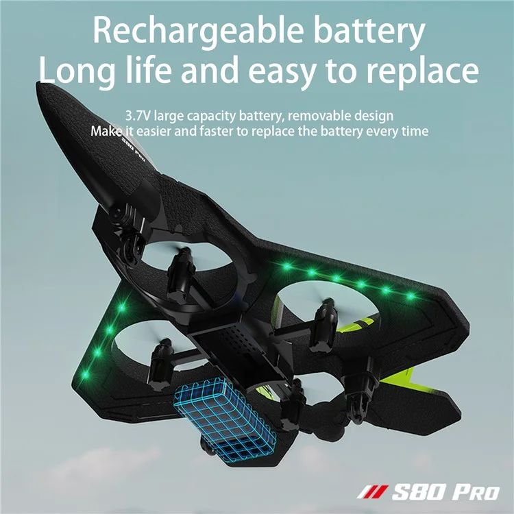 S80 Pro Foam+Plastic Aircraft Fixed Height 3-Gear Speed Remote Control Drone Toy with 1 Battery - Grün