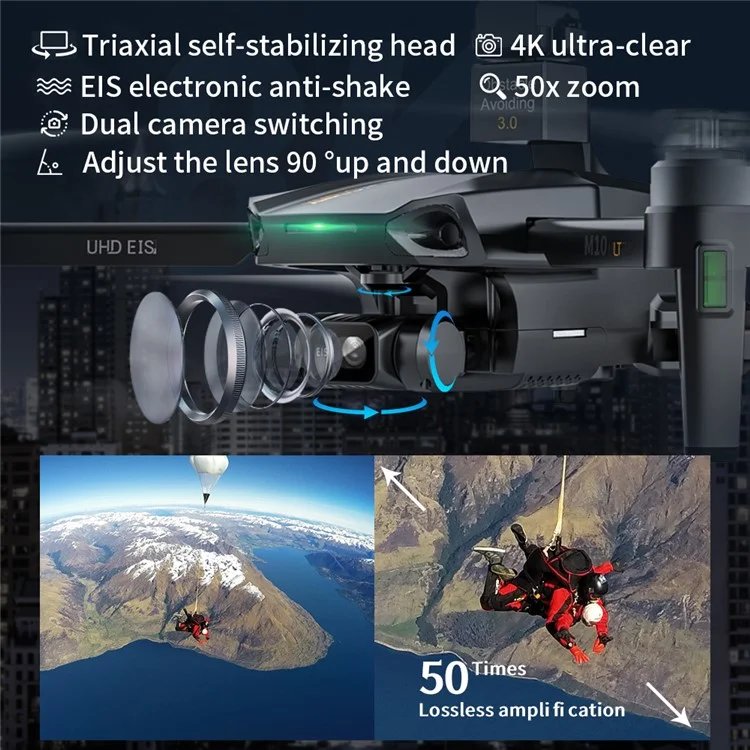 XMR / C M10 Ultra S+ RC Drone 4K HD Digital Image Transmission Obstacle Avoidance Quadcopter with 2 Batteries