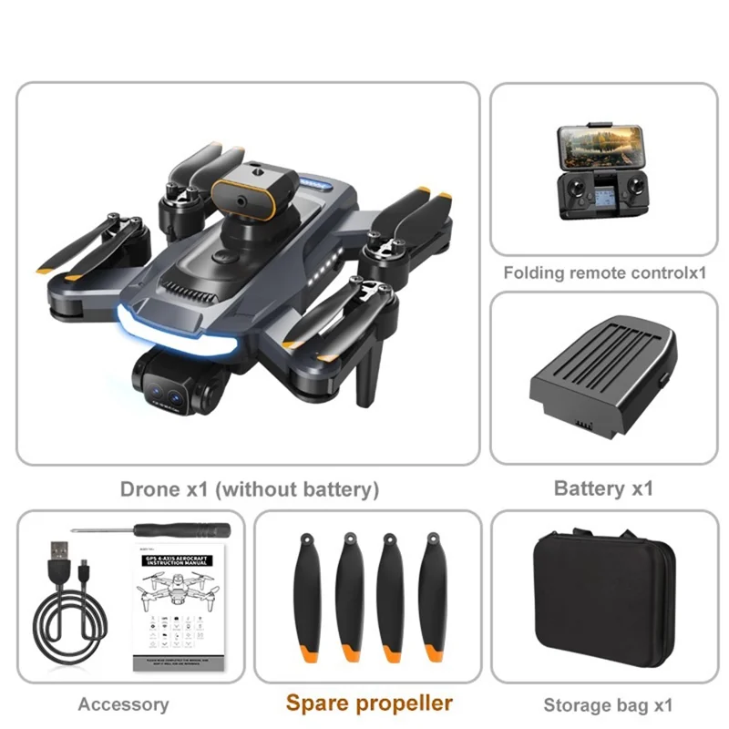 P17 (Pro) RC Drone HD Dual Camera Aerial Photography Quadcopter (Brushless Motor+GPS Automatic Return+5-way Obstacle Avoidance), with 1 Battery - Black