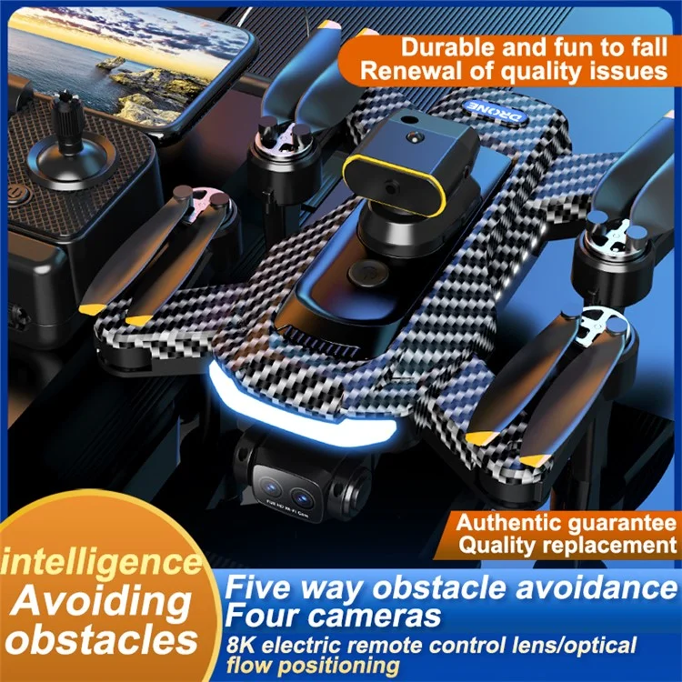 P17 (Pro) Drone de Retorno com Tecla Única HD Câmera Dupla RC Quadcopter (Motor Brushless+GPS Retorno Automático+5 Vias de Desvio de Obstáculos), com 2 Baterias - Preto