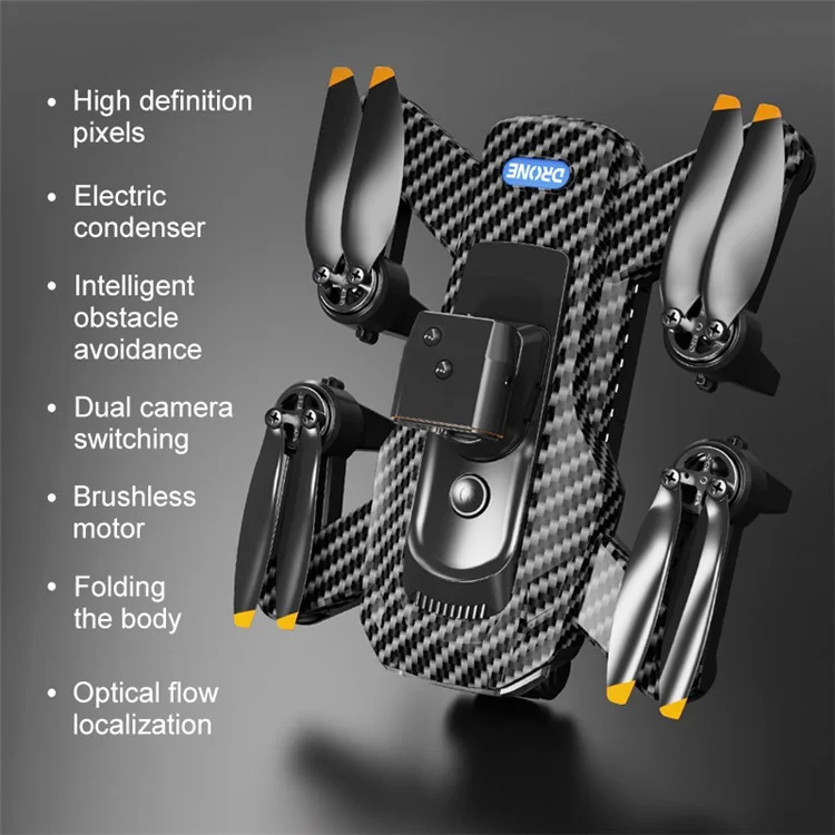 P17 (Pro) Drone de Retorno com Tecla Única HD Câmera Dupla RC Quadcopter (Motor Brushless+GPS Retorno Automático+5 Vias de Desvio de Obstáculos), com 2 Baterias - Preto