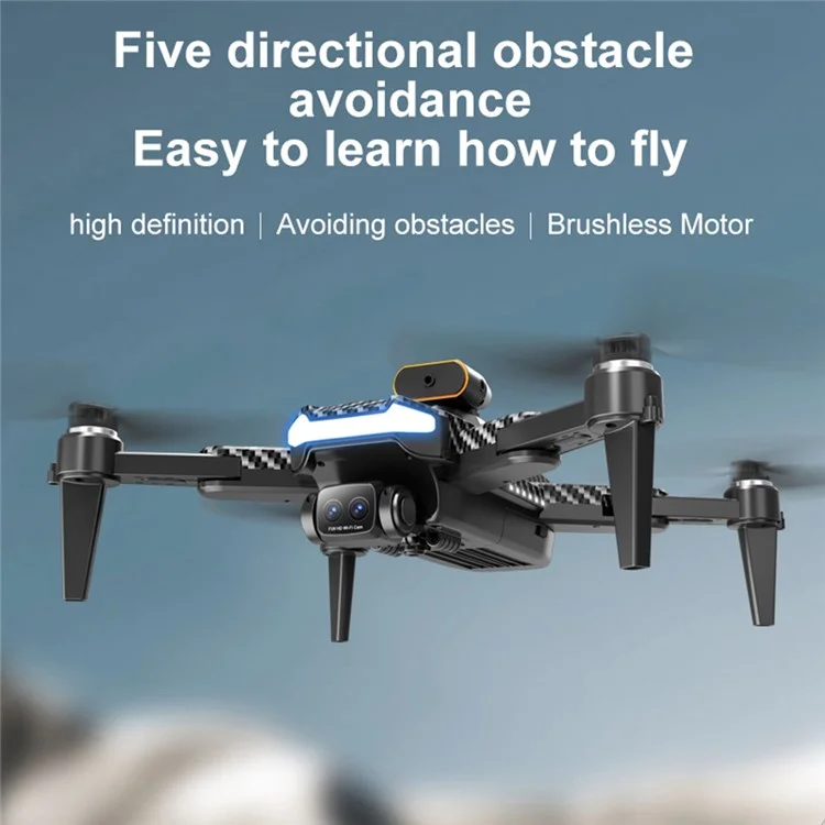 P17 (Pro) Drone de Retorno com Tecla Única HD Câmera Dupla RC Quadcopter (Motor Brushless+GPS Retorno Automático+5 Vias de Desvio de Obstáculos), com 2 Baterias - Preto