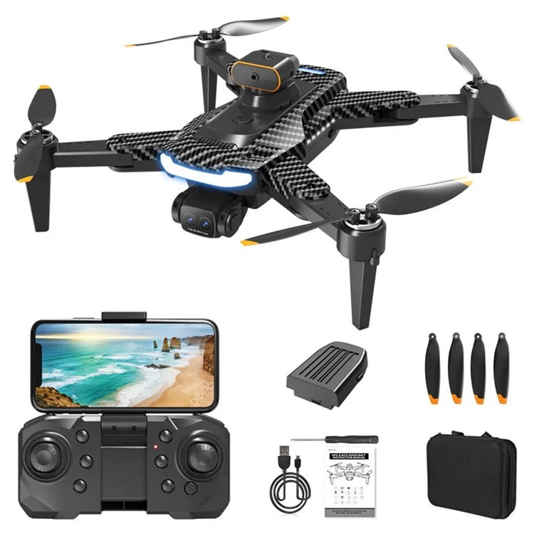 P17 (Pro) HD Dual Camera Quadcopter RC Drone (Brushless Motor+Optical Flow Positioning+ESC 4 Lens+5-way Obstacle Avoidance), with 1 Battery - Carbon Fiber