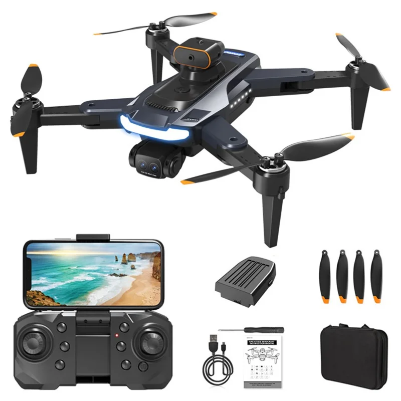 P17 (Pro) HD Dual Camera Quadcopter RC Drone (Brushless Motor+Optical Flow Positioning+ESC 4 Lens+5-way Obstacle Avoidance), with 1 Battery - Black