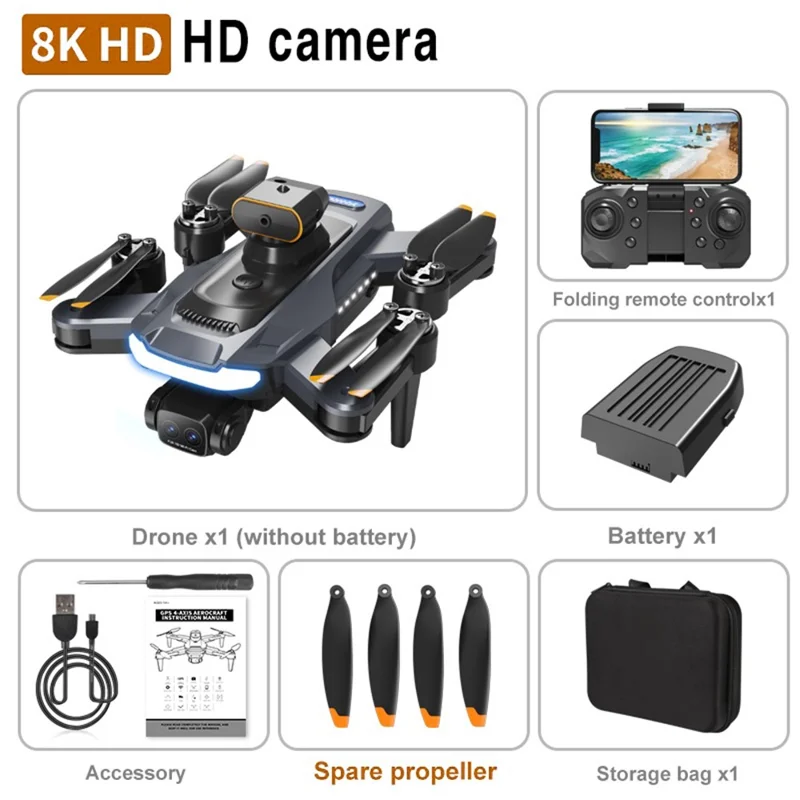 P17 (Pro) HD Dual Camera Quadcopter RC Drone (Brushless Motor+Optical Flow Positioning+ESC 4 Lens+5-way Obstacle Avoidance), with 1 Battery - Black