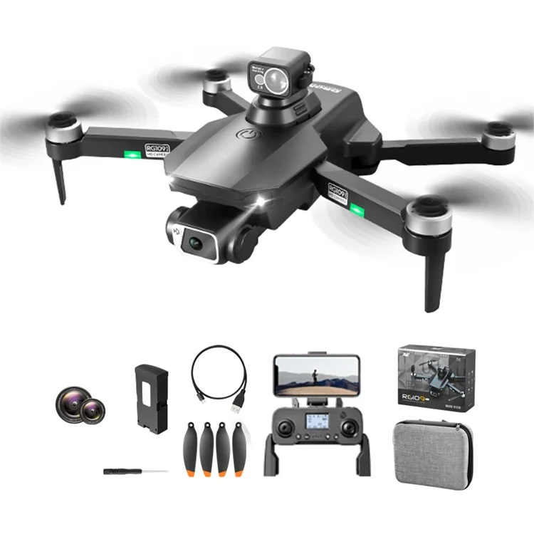 PJC RG109 MAX HD Cámara Dual Aeronave RC GPS+360 Grados Dron de Observación de Obstáculos, 3 Baterías - Negro