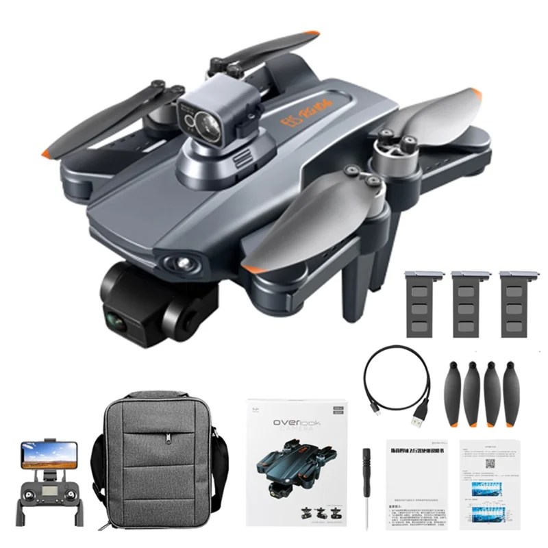 PJC RG106PRO 3-Axis Anti-Shake Gimbal Folding Drone Brushless GPS Obstacle Avoidance HD Dual Camera RC Aircraft, 3 Batteries - Blue