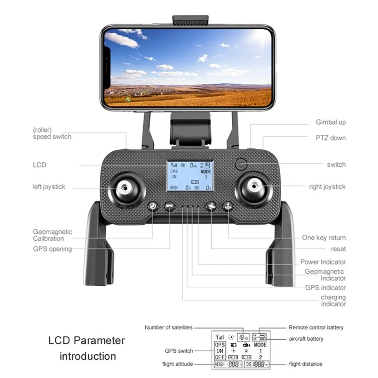 PJC RG106PRO GPS Obstacle Avoidance Brushless RC Drone 3-Axis Anti-Shake Gimbal HD Dual Camera Folding Aircraft, 2 Batteries - Blue