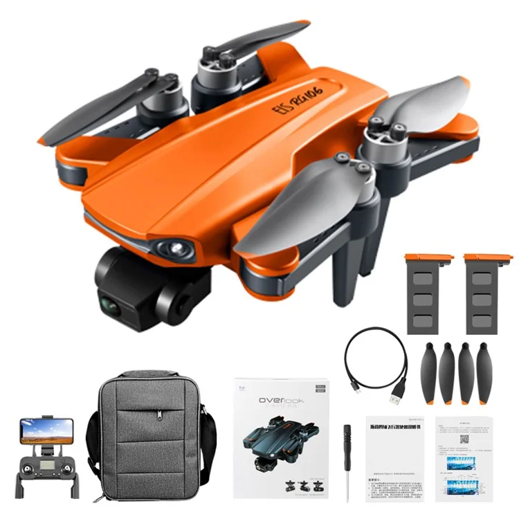 PJC RG106 Anti-Shake 3-Axis Gimbal RC Aircraft Brushless GPS HD Dual Camera Folding Drone, 2 Batterien (Keine Hinderniserkennung) - Orange