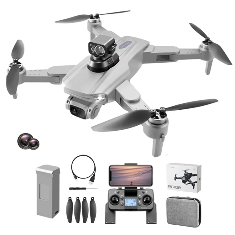 PJC RG108 HD Dual Camera Quadcopter Brushless GPS+360 Degree Laser Obstacle Avoidance RC Drone, 1 Battery - Grey
