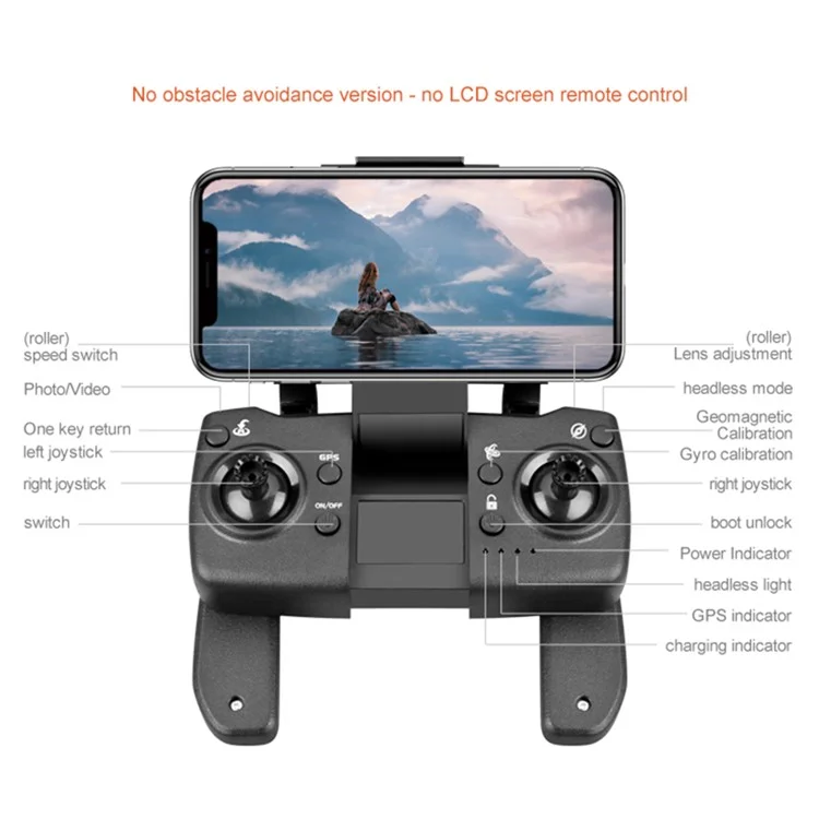 PJC RG108 HD Dual Camera Quadcopter Brushless GPS+360 Degree Laser Obstacle Avoidance RC Drone, 1 Battery - Grey