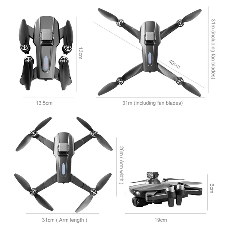 PJC RG108 HD Dual Camera Quadcopter Brushless GPS+360 Degree Laser Obstacle Avoidance RC Drone, 1 Battery - Grey