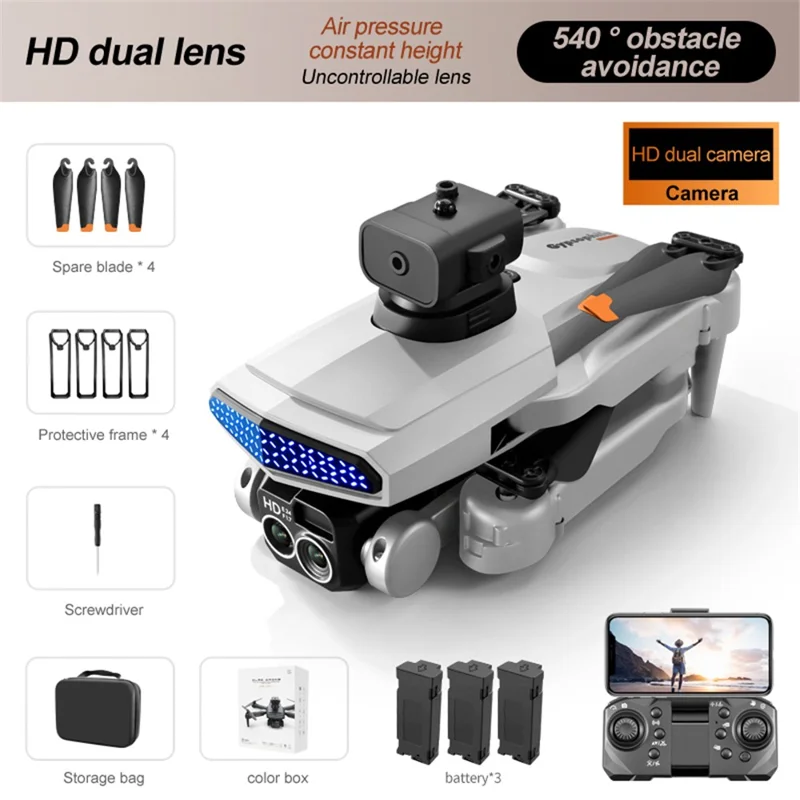 DLRC D6 AIR Dual Camera Quadcopter 5-way Obstacle Avoidance RC Drone (Optical Flow Positioning+ESC+3 Batteries) - Grey