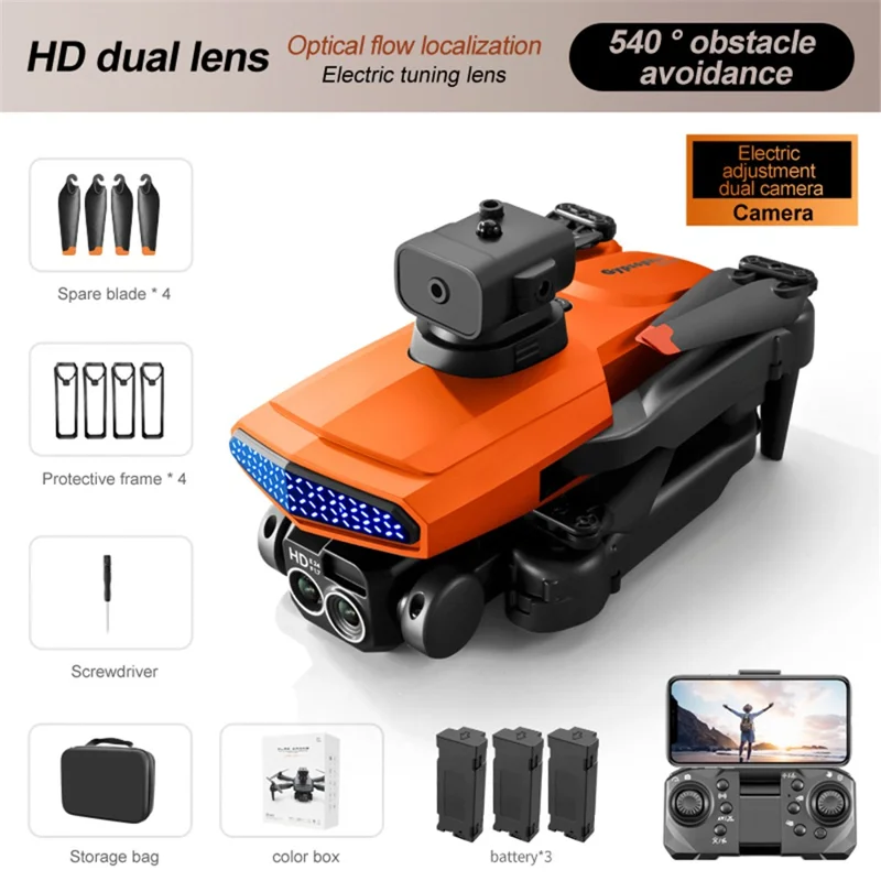 DLRC D6 AIR Dual Camera Quadcopter 5-way Obstacle Avoidance RC Drone (Optical Flow Positioning+ESC+3 Batteries) - Orange