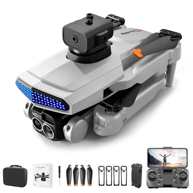 DLRC D6 AIR Drone Pieghevole con Rilevamento di Ostacoli a 5 Vie, Doppia Fotocamera RC Quadcopter (Posizionamento a Flusso Ottico+ESC+1 Batteria) - Grigio