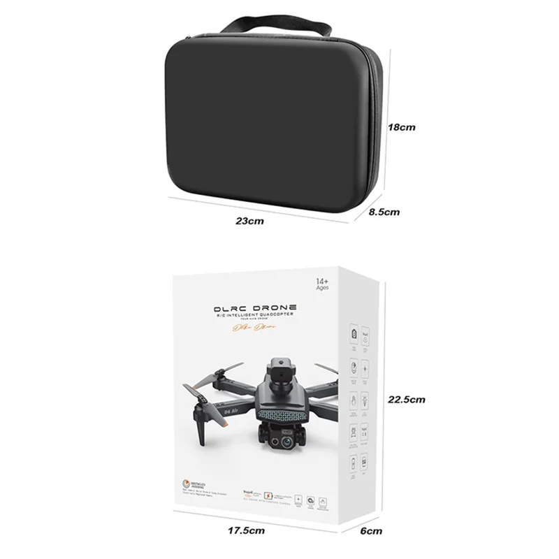 DLRC D6 AIR Drone Pieghevole con Rilevamento di Ostacoli a 5 Vie, Doppia Fotocamera RC Quadcopter (Posizionamento a Flusso Ottico+ESC+1 Batteria) - Grigio