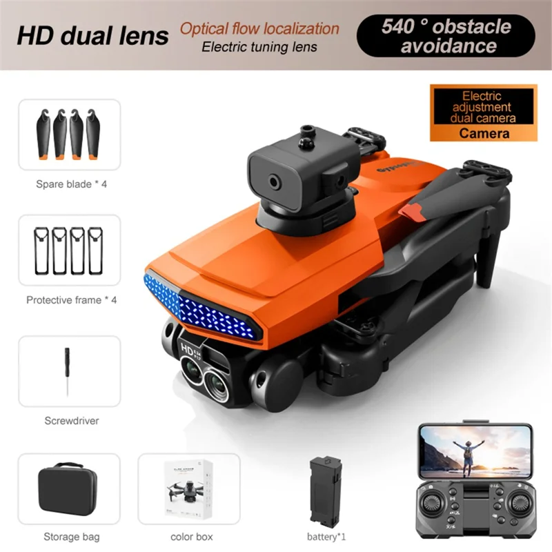 DLRC D6 AIR Folding Drone 5-way Obstacle Avoidance Dual Camera RC Quadcopter (Optical Flow Positioning+ESC+1 Battery) - Orange