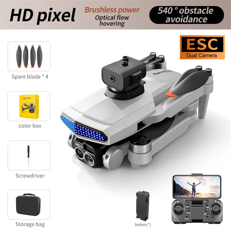 DLRC D6 PRO Brushless RC Quadcopter 5-way Obstacle Avoidance Dual Camera Drone (Optical Flow Positioning+ESC+1 Battery) - Cinza