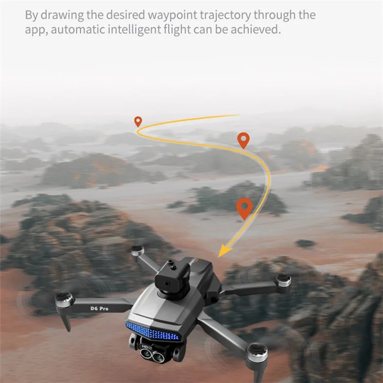 DLRC D6 PRO Бесколлекторный RC квадрокоптер с 5-сторонним избеганием препятствий, двойной камерой дрон (Оптический поток Позиционирование+ESC+1 Батарея) - Оранжевый