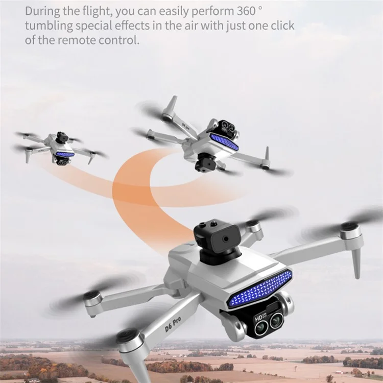 DLRC D6 PRO Бесколлекторный RC квадрокоптер с 5-сторонним избеганием препятствий, двойной камерой дрон (Оптический поток Позиционирование+ESC+1 Батарея) - Оранжевый