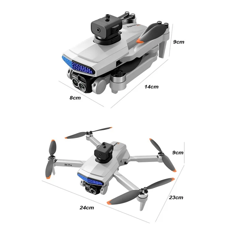 DLRC D6 PRO Бесколлекторный RC квадрокоптер с 5-сторонним избеганием препятствий, двойной камерой дрон (Оптический поток Позиционирование+ESC+1 Батарея) - Оранжевый