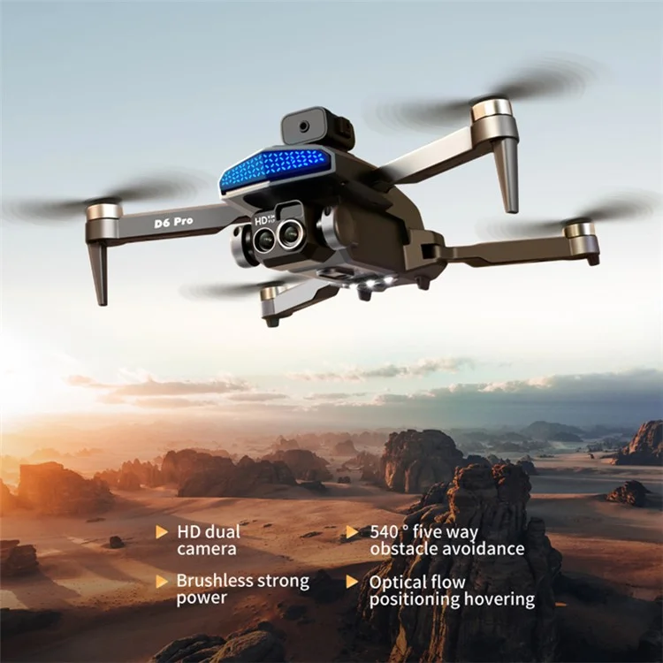 DLRC D6 PRO Бесколлекторный RC квадрокоптер с 5-сторонним избеганием препятствий, двойной камерой дрон (Оптический поток Позиционирование+ESC+1 Батарея) - Оранжевый