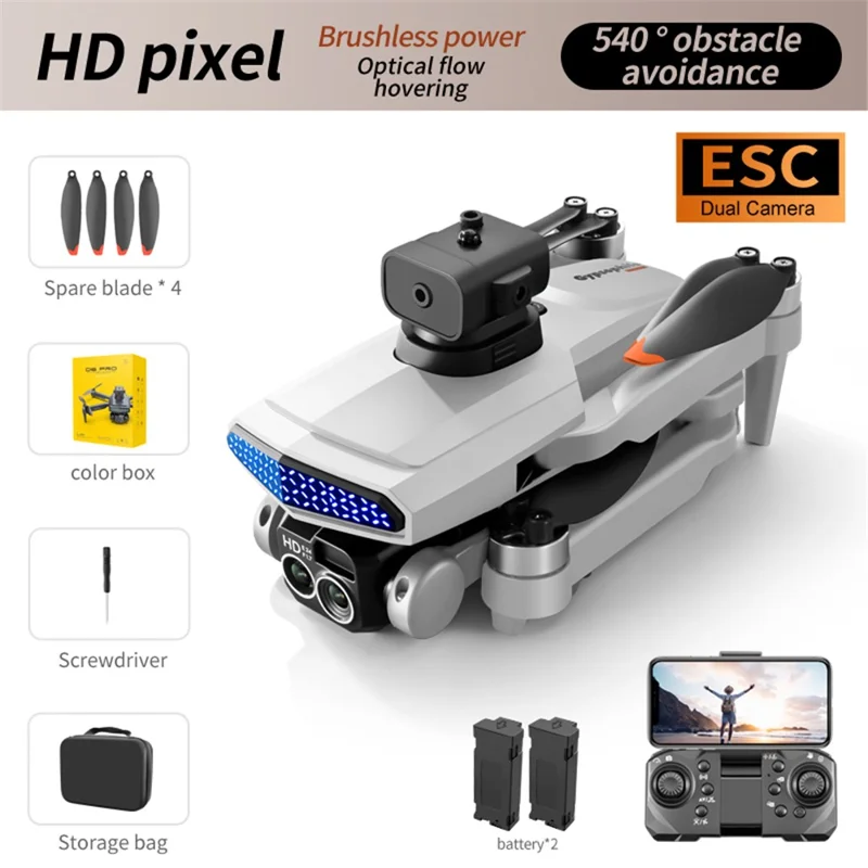 DLRC D6 PRO Brushless Motor RC Drone Dual Camera 5-way Obstacle Avoidance Foldable Quadcopter (Optical Flow Positioning+ESC+2 Batteries) - Grey