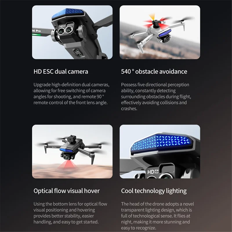 DLRC D6 PRO Brushless Motor RC Drone Dual Camera 5-way Obstacle Avoidance Foldable Quadcopter (Optical Flow Positioning+ESC+2 Batteries) - Grey