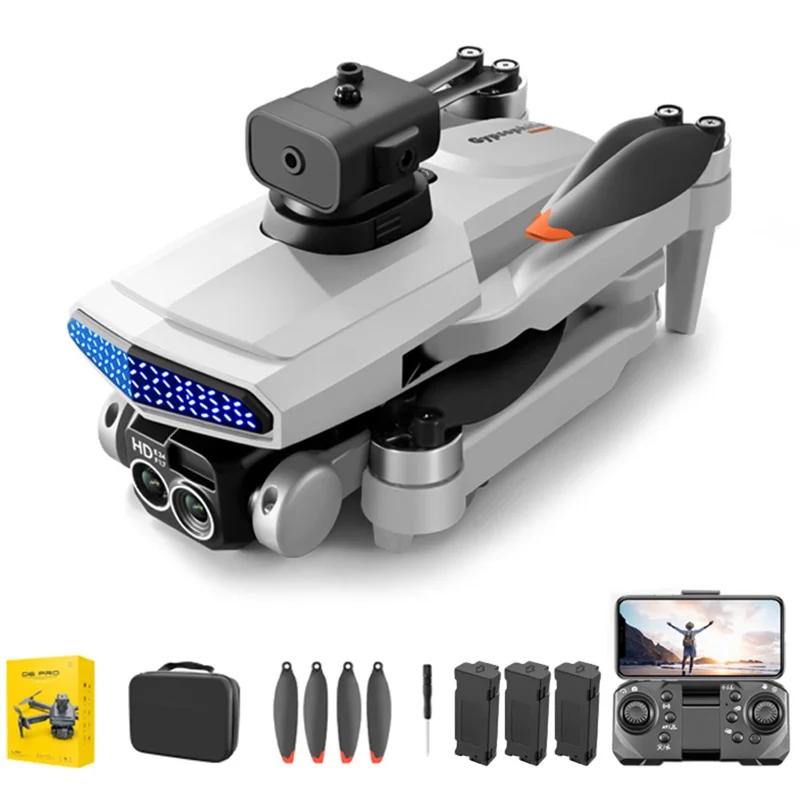 DLRC D6 PRO Dual Camera Brushless Motor Aerial Drone 5-way Obstacle Avoidance RC Quadcopter (Optical Flow Positioning+ESC+3 Baterias) - Cinza