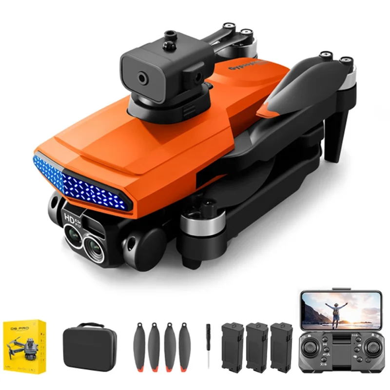 DLRC D6 PRO Dual Camera Brushless Motor Aerial Drone 5-way Obstacle Avoidance RC Quadcopter (Optical Flow Positioning+ESC+3 Batteries) - Orange