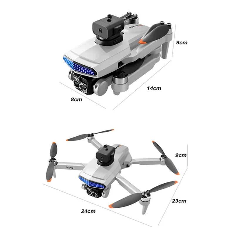 DLRC D6 PRO Dual Camera Brushless Motor Aerial Drone 5-way Obstacle Avoidance RC Quadcopter (Optical Flow Positioning+ESC+3 Batteries) - Orange