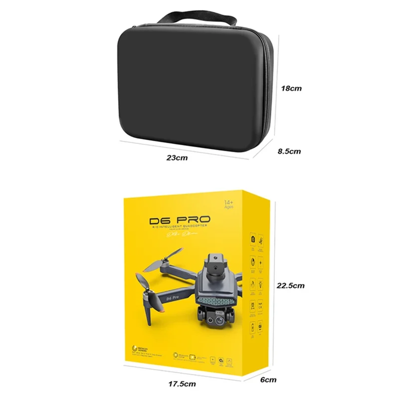 DLRC D6 PRO Dual Camera Brushless Motor Aerial Drone 5-way Obstacle Avoidance RC Quadcopter (Optical Flow Positioning+ESC+3 Batteries) - Orange